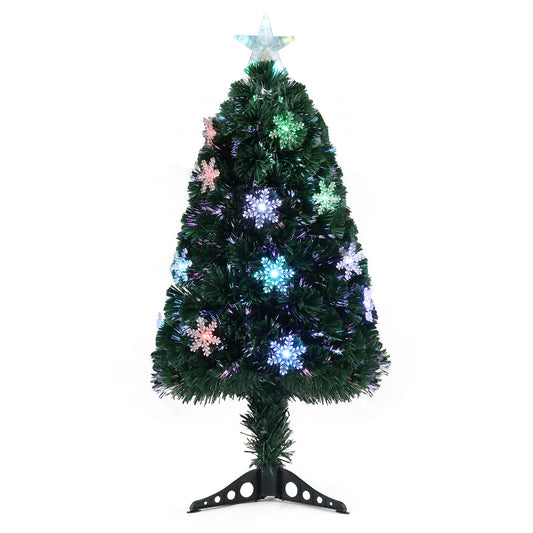 3ft Top With Stars,  12 Lights With Snow Flakes, Colorful And Color-Changing, 85 Branches, Christmas Tree